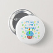 Blue Cupcake met kaarle First Birthday Ronde Button 5,7 Cm (Voorkant /achterkant)