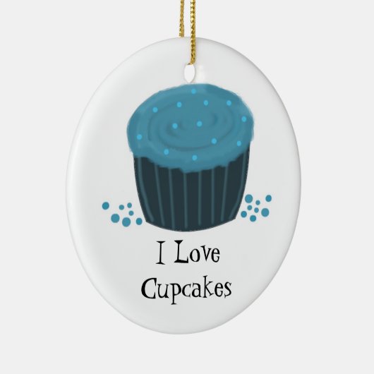 Blue Cupcake met Sprinkles Keramisch Ornament (Rechts)