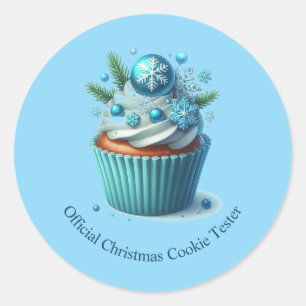 Blue Cupcake Officiële Kerst Cookie Tester Ronde Sticker