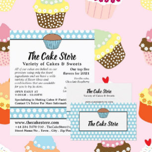 Blue Cupcake & Polka Dot, Cake Store Adverteren Flyer