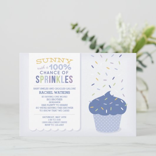 Blue Cupcake Sprinkle Uitnodiging (Staand voorkant)