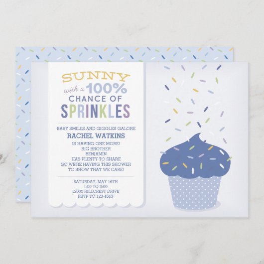 Blue Cupcake Sprinkle Uitnodiging (Voorkant / Achterkant)