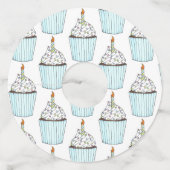 Blue Cupcake Sprinkles Birthday Party Candle Cake Wijnglaslabel (Achterkant)