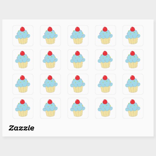 Blue Cupcake Vierkante Sticker (Vel)