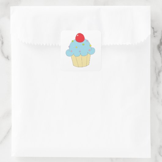 Blue Cupcake Vierkante Sticker (Tas)