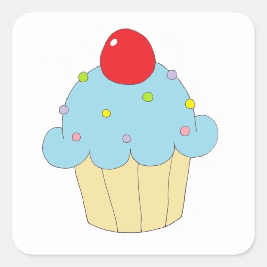 Blue Cupcake Vierkante Sticker (Voorkant)