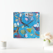 Blue Cupcakes, klok-vierkant met "Numbers" Vierkante Klok (Huis)