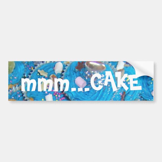 Blue Cupcakes 'mmm.. cake' bumpersticker (Voorkant)