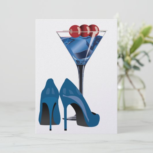 Blue Curacao Cocktail uitnodiging (Staand voorkant)