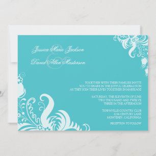 Blue Curacao Floral Accent Wedding Invitation Kaart