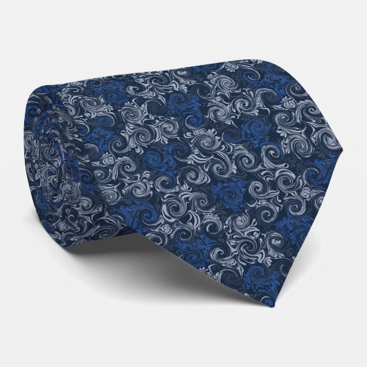 Blue Curls  Floral Pattern Stropdas (Opgerold)