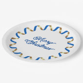 Blue Curly Ribbon Lijst Kerstpapier Bord (Gekanteld)