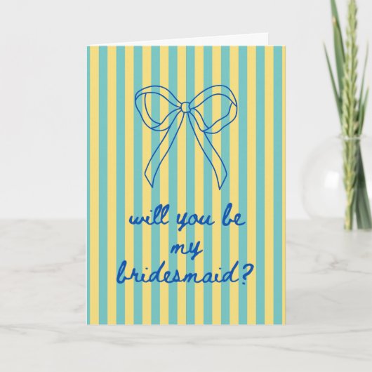 Blue Cursive + Aqua & Yellow Bridesmaid Proposal Kaart (Voorkant)