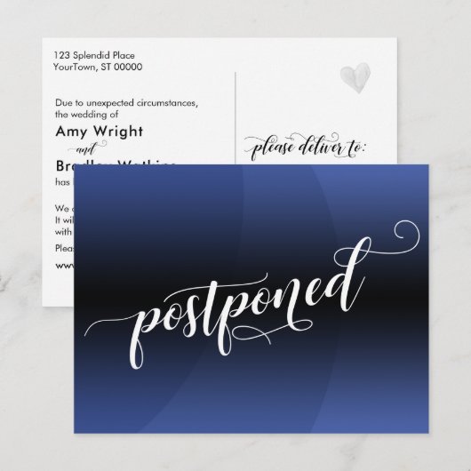 Blue Curve Postponed Wedding Notice Briefkaart (Voorkant / Achterkant)