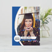Blue Curved Lijst Photo Afstuderen Kaart (Staand voorkant)