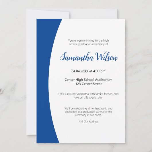 Blue Curved Lijst Photo Afstuderen Kaart (Achterkant)