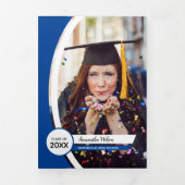 Blue Curved Lijst Three Photo Afstuderen Drieluik Uitnodiging (Cover)