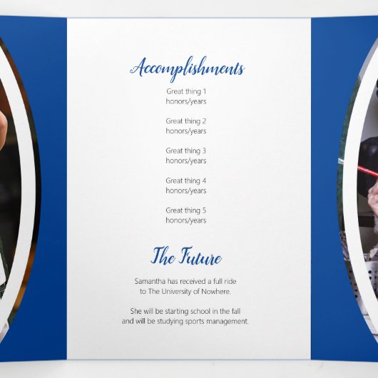 Blue Curved Lijst Three Photo Afstuderen Drieluik Uitnodiging (Binnenkant midden)