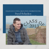 Blue Curved Typography Afstuderen Invite Kaart (Voorkant / Achterkant)