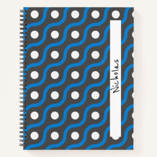 Blue Curving Line Pattern op Grey Notitieboek