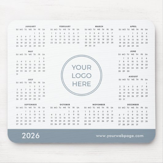 Blue Custom 2026 Calendar Business Logo Mouse Pad Muismat (Voorkant)
