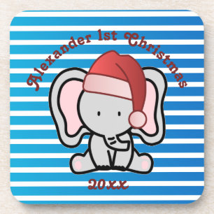 Blue Custom Baby Boy Name First Kerstmis 2022 Bier Onderzetter