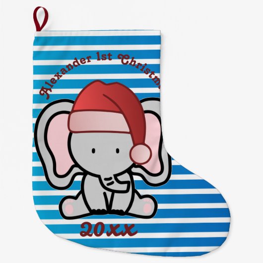 Blue Custom Baby Boy Name First Kerstmis 2022 Grote Kerstsok (Voorkant)