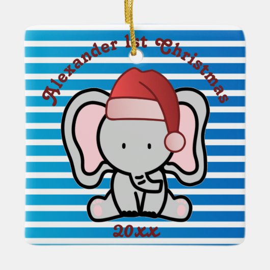 Blue Custom Baby Boy Name First Kerstmis 2022 Keramisch Ornament (Voorkant)