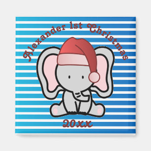 Blue Custom Baby Boy Name First Kerstmis 2022 Magneet