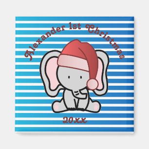 Blue Custom Baby Boy Name First Kerstmis 2022 Magneet