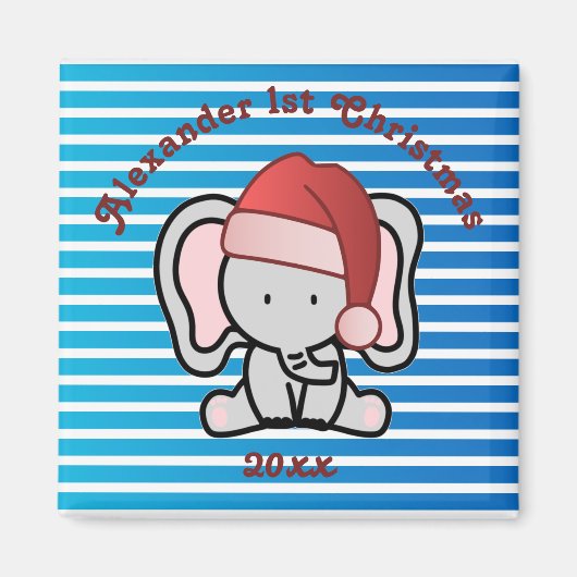 Blue Custom Baby Boy Name First Kerstmis 2022 Magneet (Voorkant)