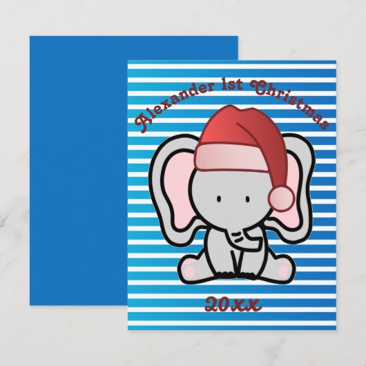 Blue Custom Baby Boy Name First Kerstmis 2022 Notitiekaartje (Voorkant / Achterkant)