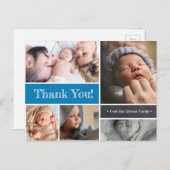 Blue Custom Baby geboorte aankondiging dank u Briefkaart (Voorkant / Achterkant)