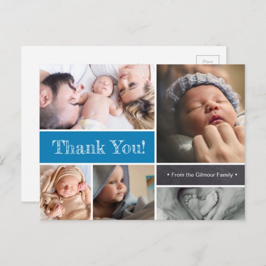 Blue Custom Baby geboorte aankondiging dank u Briefkaart (Voorkant / Achterkant)