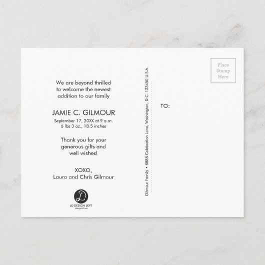 Blue Custom Baby geboorte aankondiging dank u Briefkaart (Achterkant)