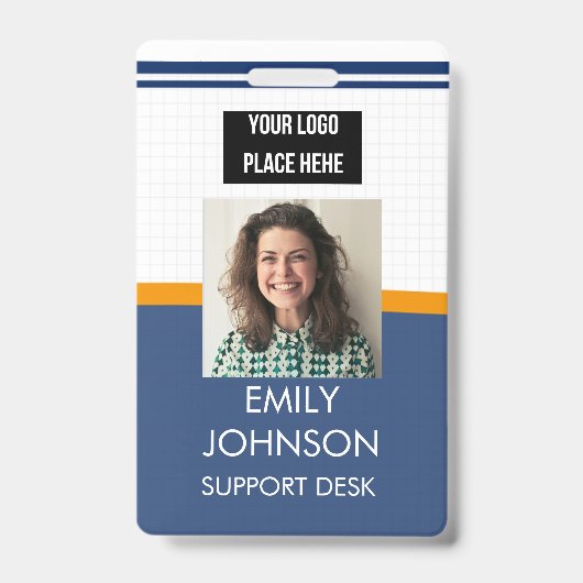Blue Custom Business Logo Medewerker Foto Badge (Voorzijde)