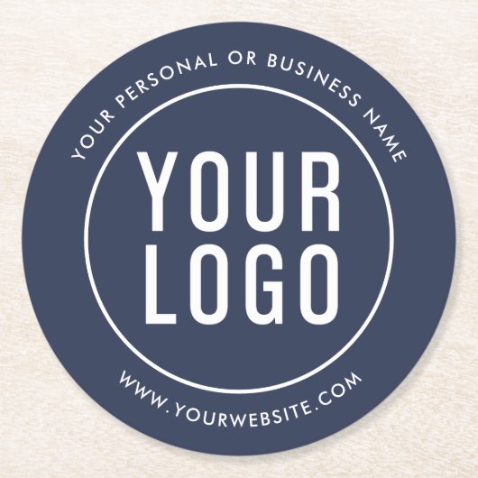 Blue Custom Business Logo Promotional Ronde Kartonnen Onderzetter (Voorkant)