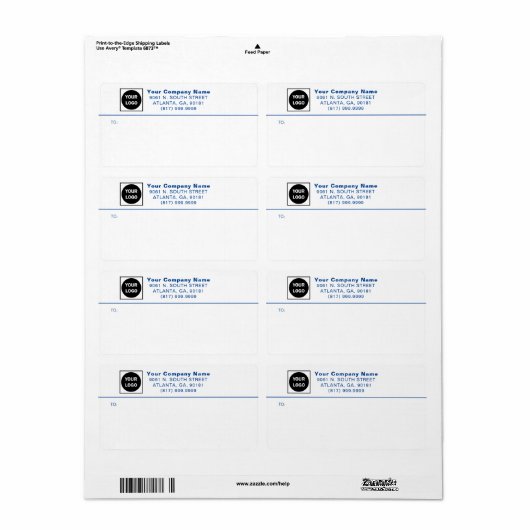 Blue Custom Business Logo Verzendlabels verzenden Etiket (Full Sheet)