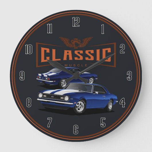 Blue Custom Camaro Large Clock Grote Klok (Voorkant)