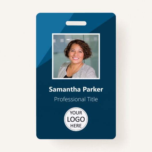Blue Custom Employee - Foto ID, Logo, streepjescod Badge (Voorkant)