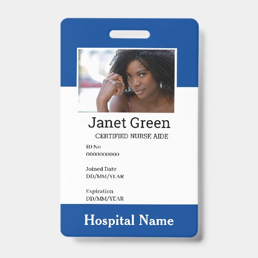 Blue Custom Employee Nurse Doctor ID Foto Badge (Front)