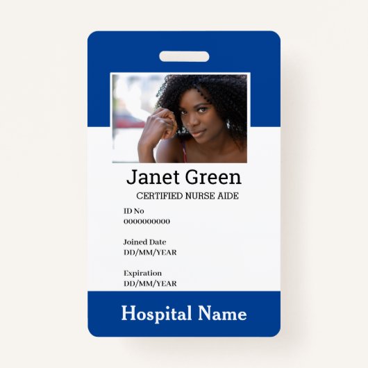 Blue Custom Employee Nurse Doctor ID Foto Badge (Voorkant)
