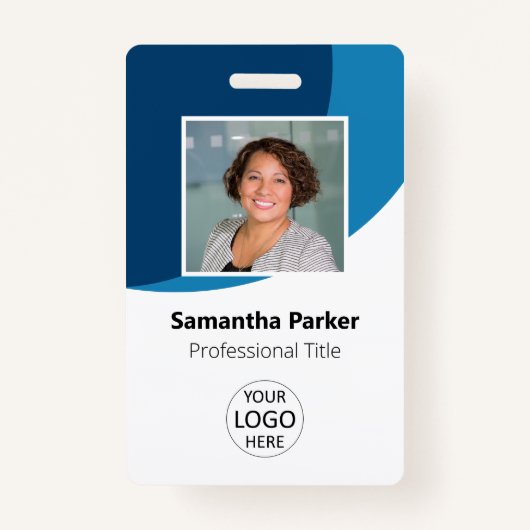 Blue Custom Employee - Photo, Logo, Barcode, Name Badge (Voorkant)