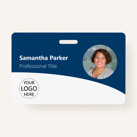 Blue Custom Employee - Photo, Logo, Barcode, Name Badge (Voorkant)