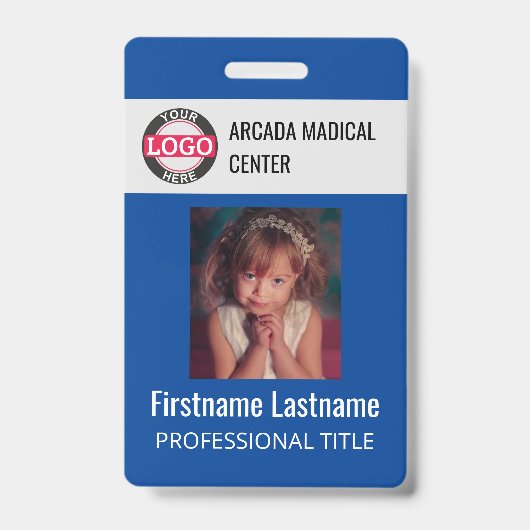 Blue Custom Employee Photo Logo Name Badge (Voorzijde)