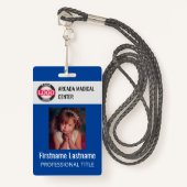 Blue Custom Employee Photo Logo Name Badge (Voorkant met draagriem)