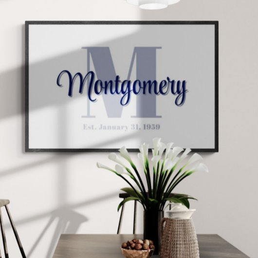 Blue Custom Familienaam Poster Trouwcadeau Idee