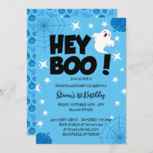 Blue Custom Halloween 1st Birthday party, Hey Boo