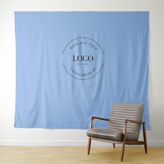 Blue Custom Logo backdrop Company branding Wandkleed (In Situ (horizontaal))