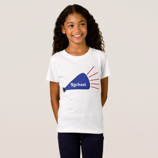 Blue Custom Megaphone Cheerleader T-shirt (Voorkant volledig)